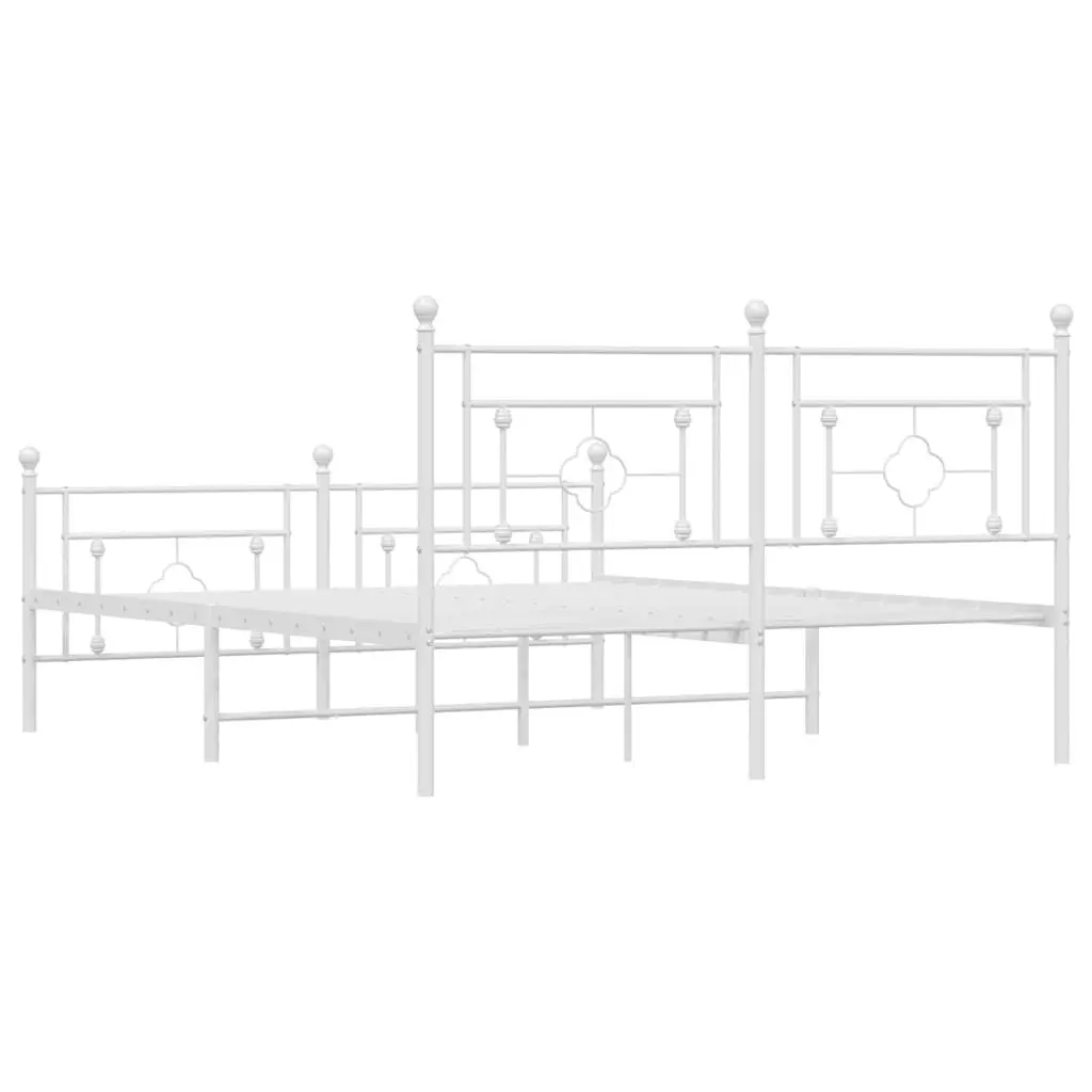 Metal Bed Frame with Footboard White 150x200cm