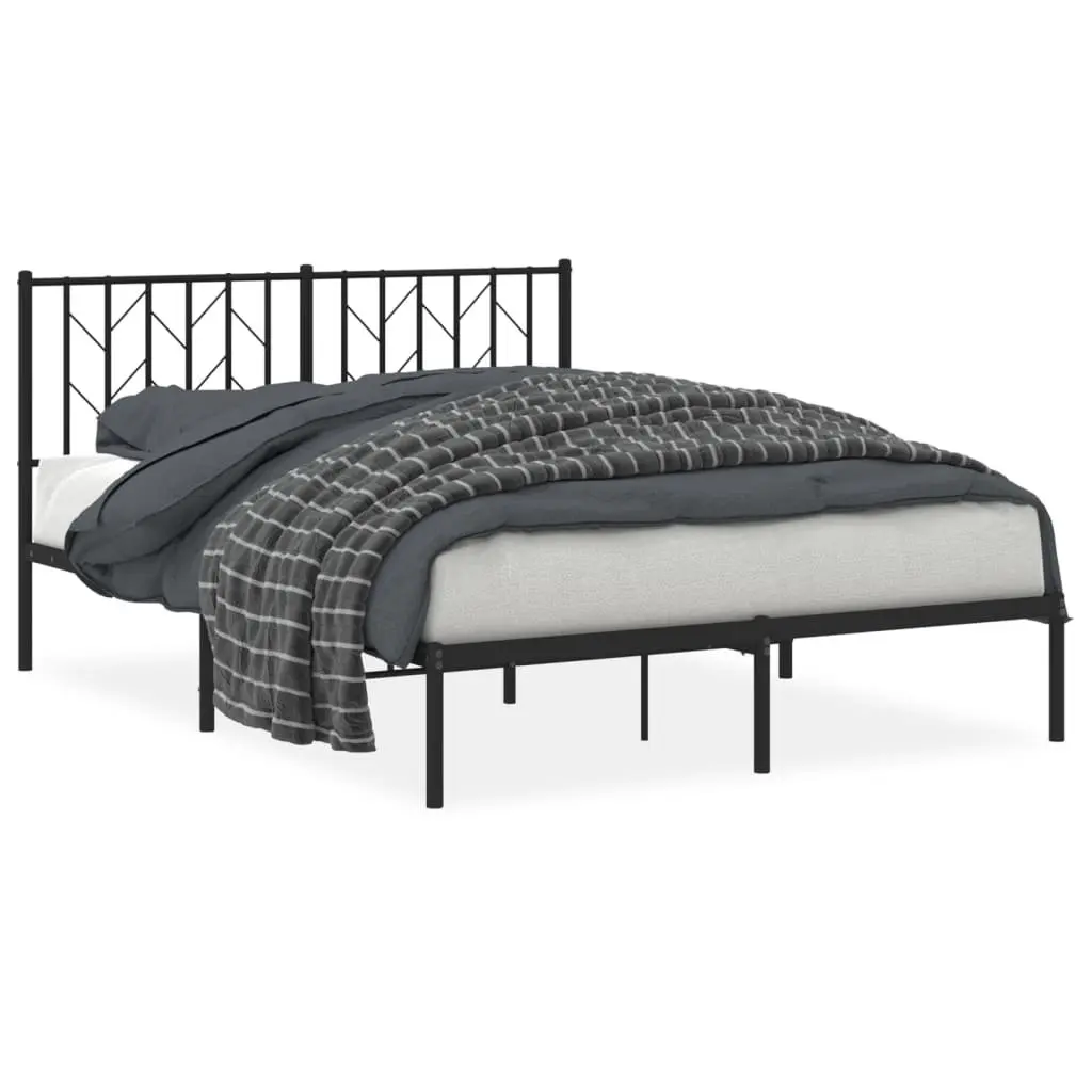Metal Bed Frame with Storage and Headboard Black 135x190cm