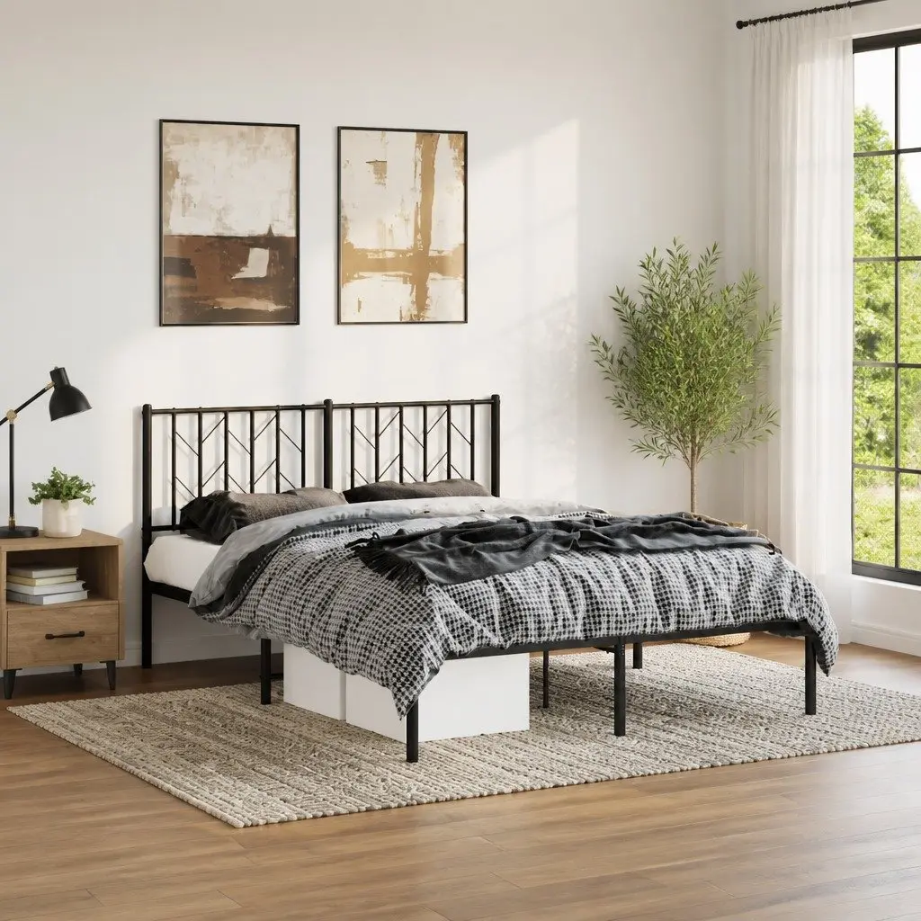 Metal Bed Frame with Headboard 150x200 cm Black
