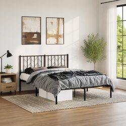 Metal Bed Frame 150x200 cm with Headboard Black Bedroom Furniture