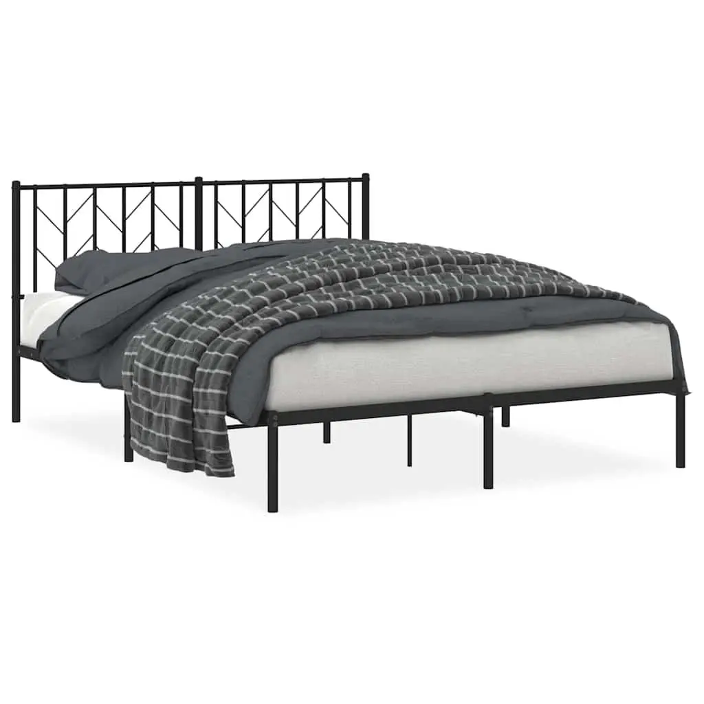 Metal Bed Frame with Headboard 150x200 cm Black
