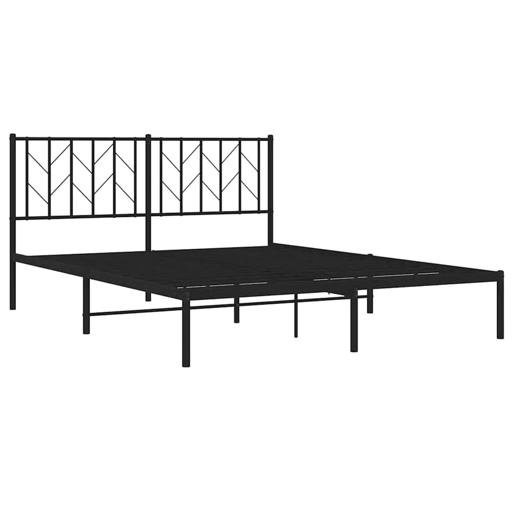 Metal Bed Frame with Headboard 150x200 cm Black