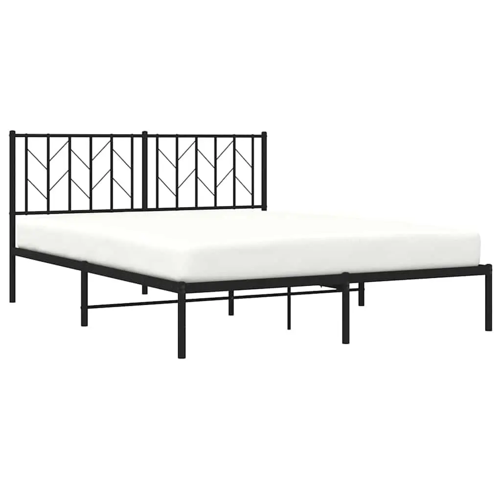 Metal Bed Frame with Headboard 150x200 cm Black