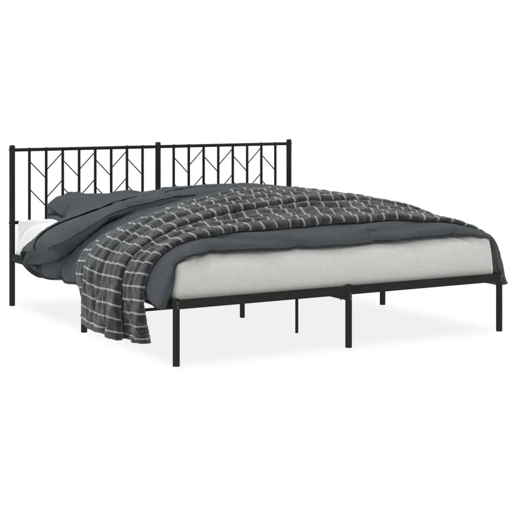 Metal Bed Frame King Size Black with Headboard Slatted Base 183x203cm