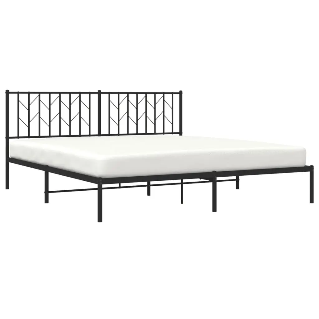 Metal Bed Frame King Size Black with Headboard Slatted Base 183x203cm