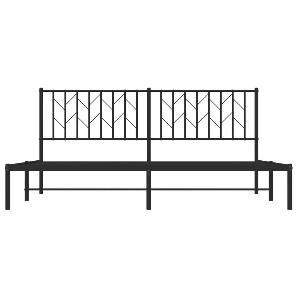 Metal Bed Frame King Size Black with Headboard Slatted Base 183x203cm