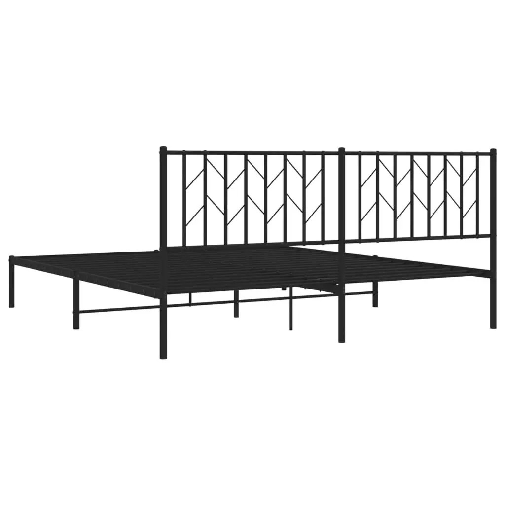 Metal Bed Frame King Size Black with Headboard Slatted Base 183x203cm