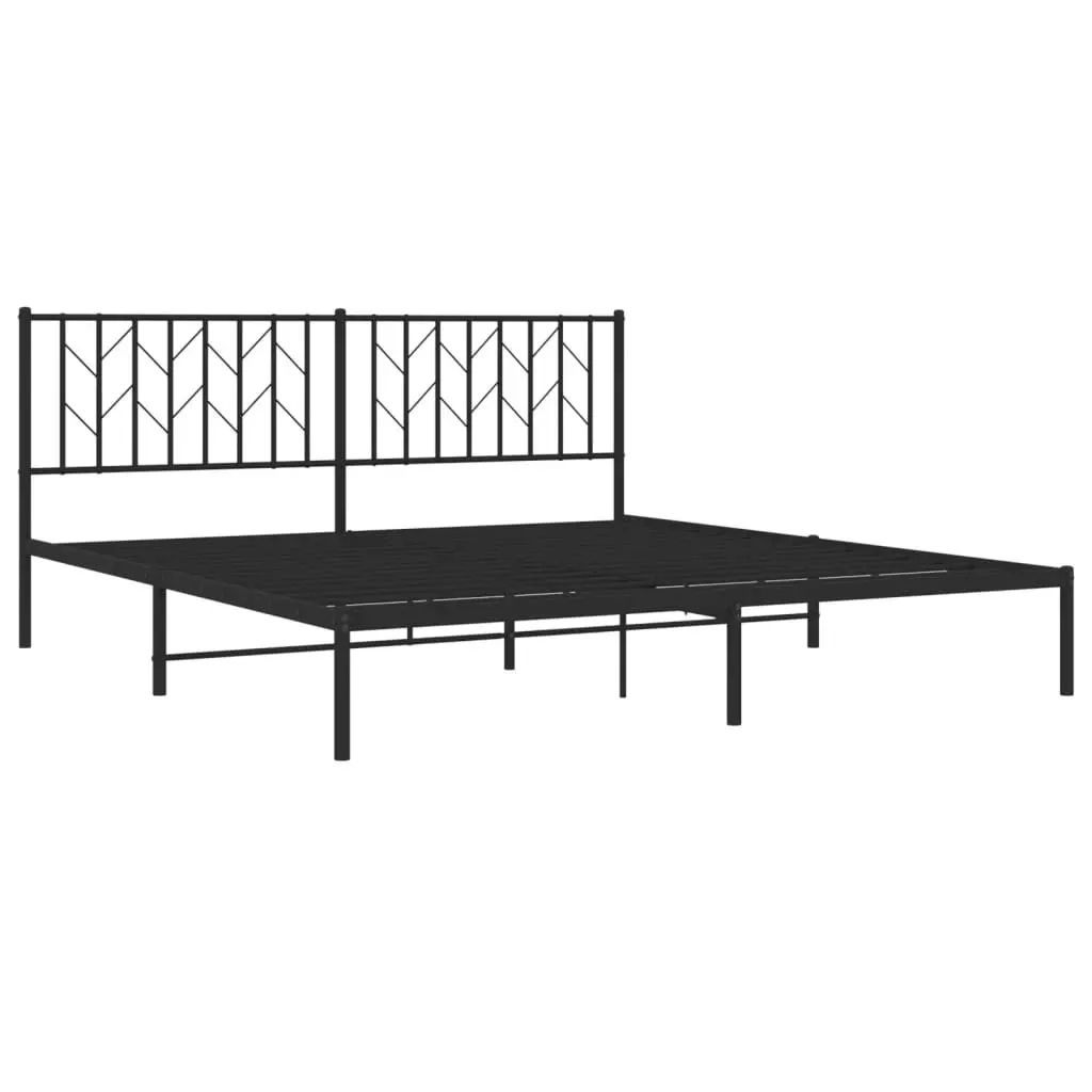 Metal Bed Frame King Size Black with Headboard Slatted Base 183x203cm