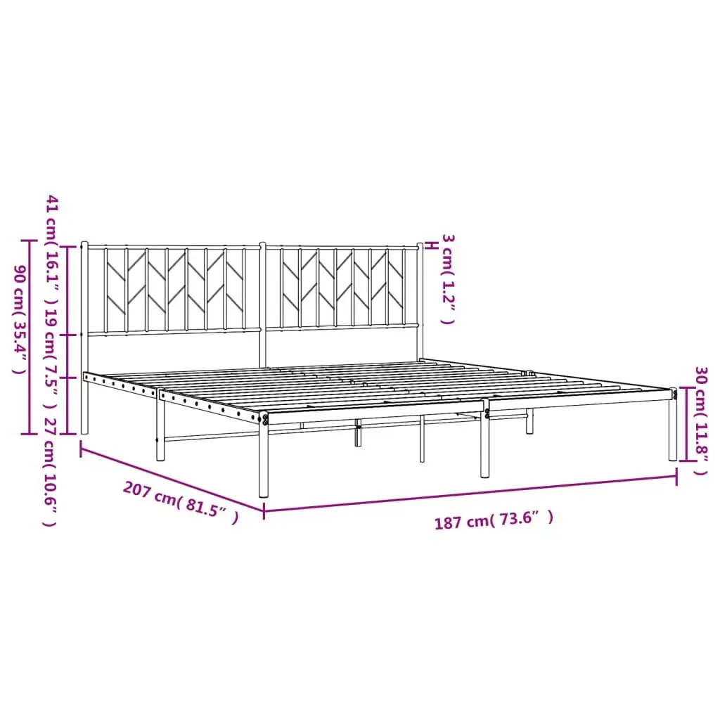 Metal Bed Frame King Size Black with Headboard Slatted Base 183x203cm