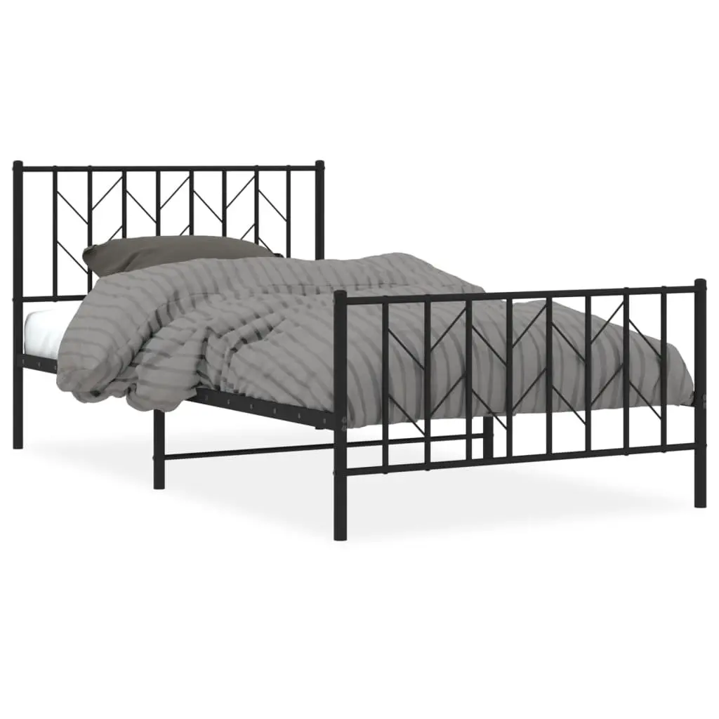 Metal Bed Frame King Single Powder-coated Steel 107x203 cm with Headboard Footboard Storage Black