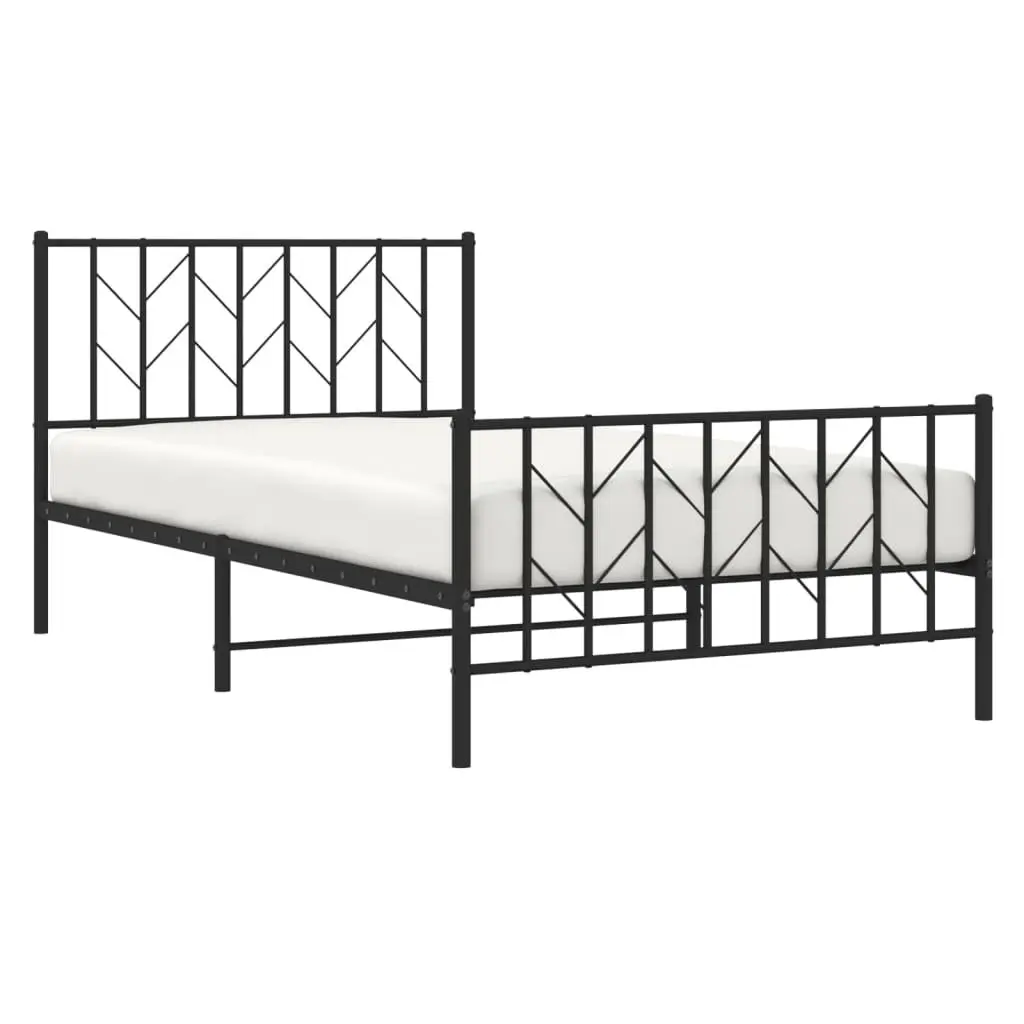 Metal Bed Frame King Single Powder-coated Steel 107x203 cm with Headboard Footboard Storage Black