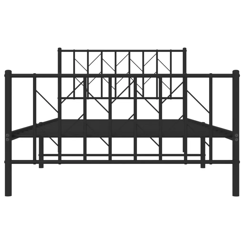 Metal Bed Frame King Single Powder-coated Steel 107x203 cm with Headboard Footboard Storage Black