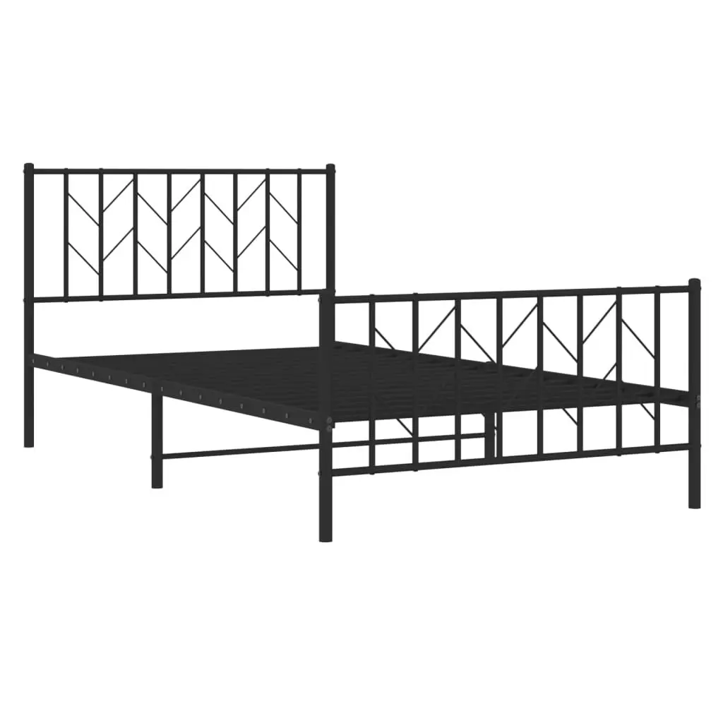 Metal Bed Frame King Single Powder-coated Steel 107x203 cm with Headboard Footboard Storage Black