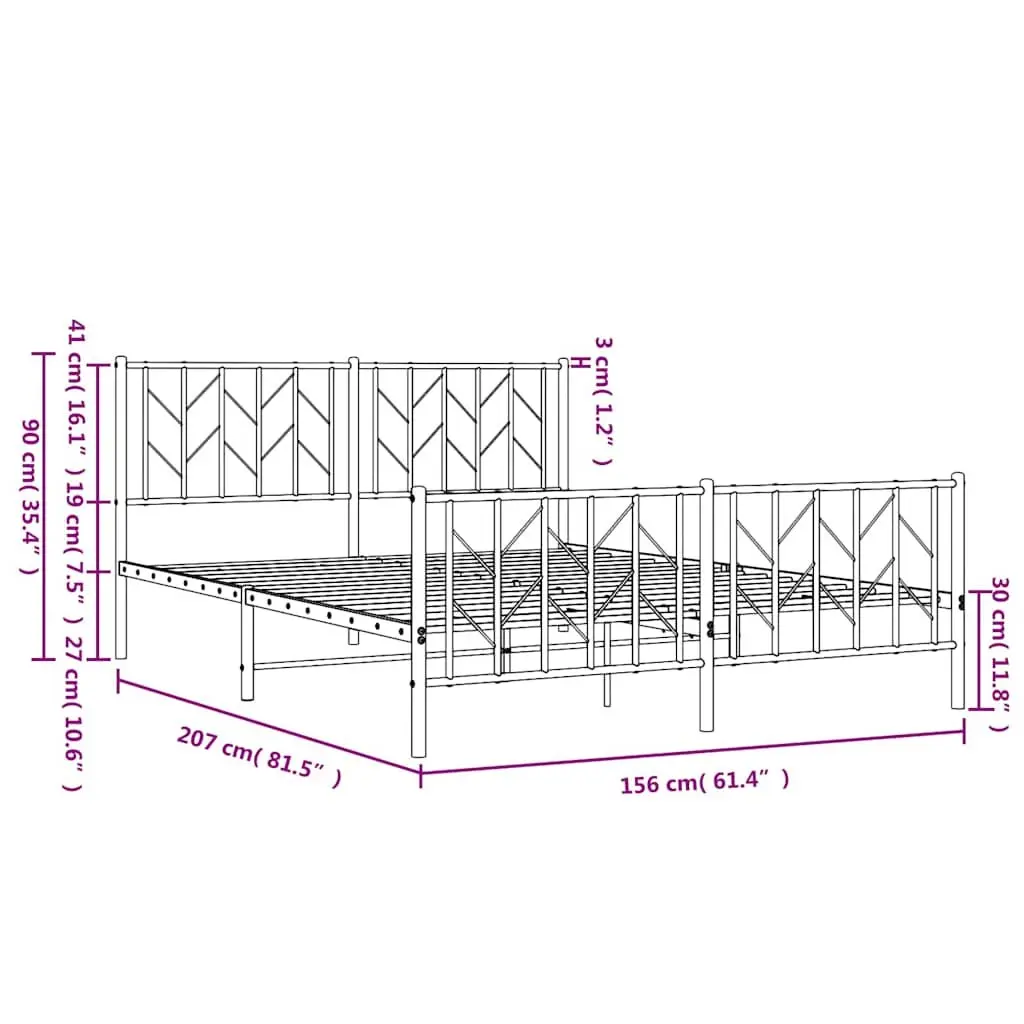150x200 cm Metal Bed Frame with Footboard