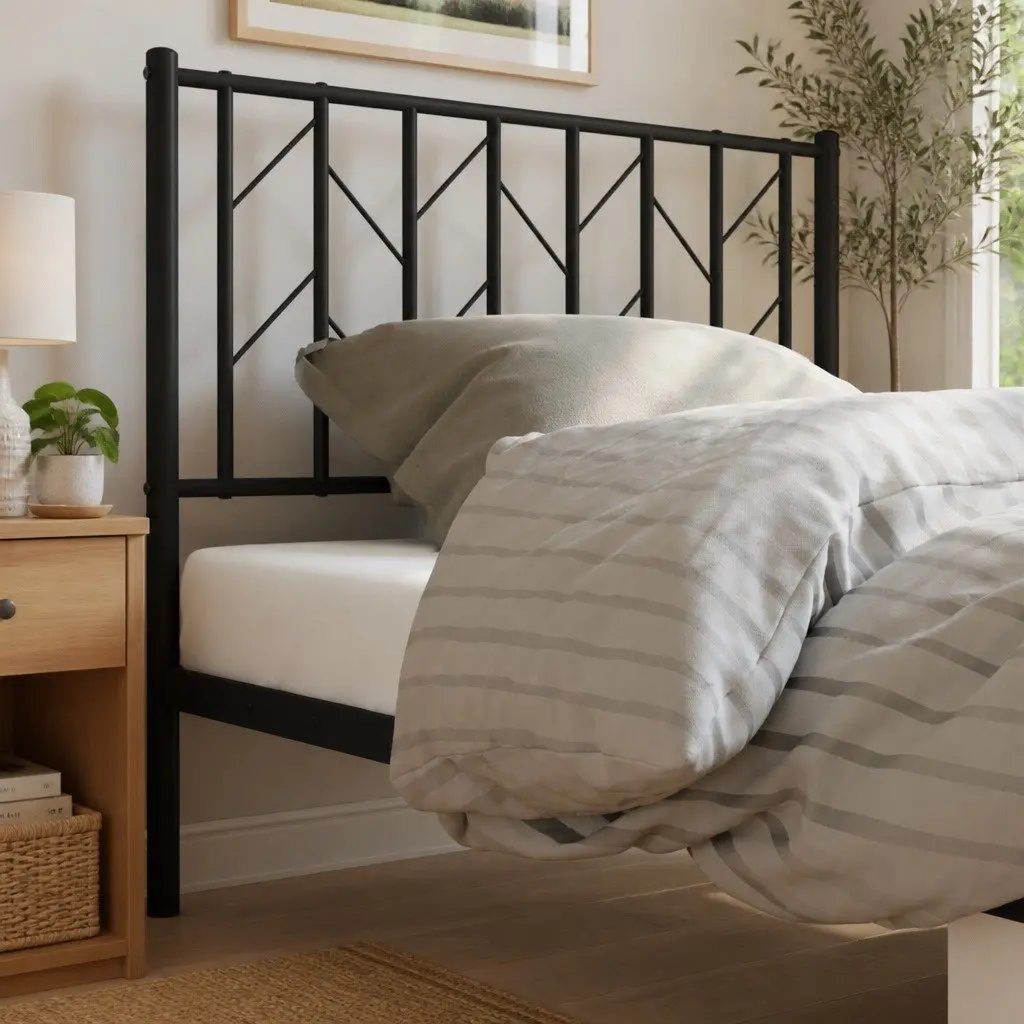 Metal Headboard Black 90cm Powder-coated Steel Construction for Sturdy Support