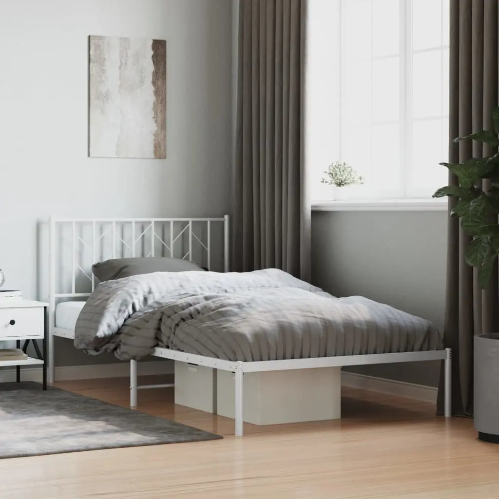Metal Bed Frame Steel Headboard White 107x203 cm