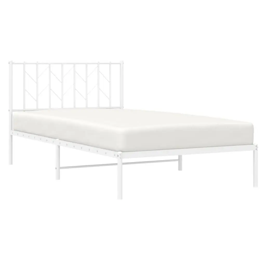 Metal Bed Frame Steel Headboard White 107x203 cm