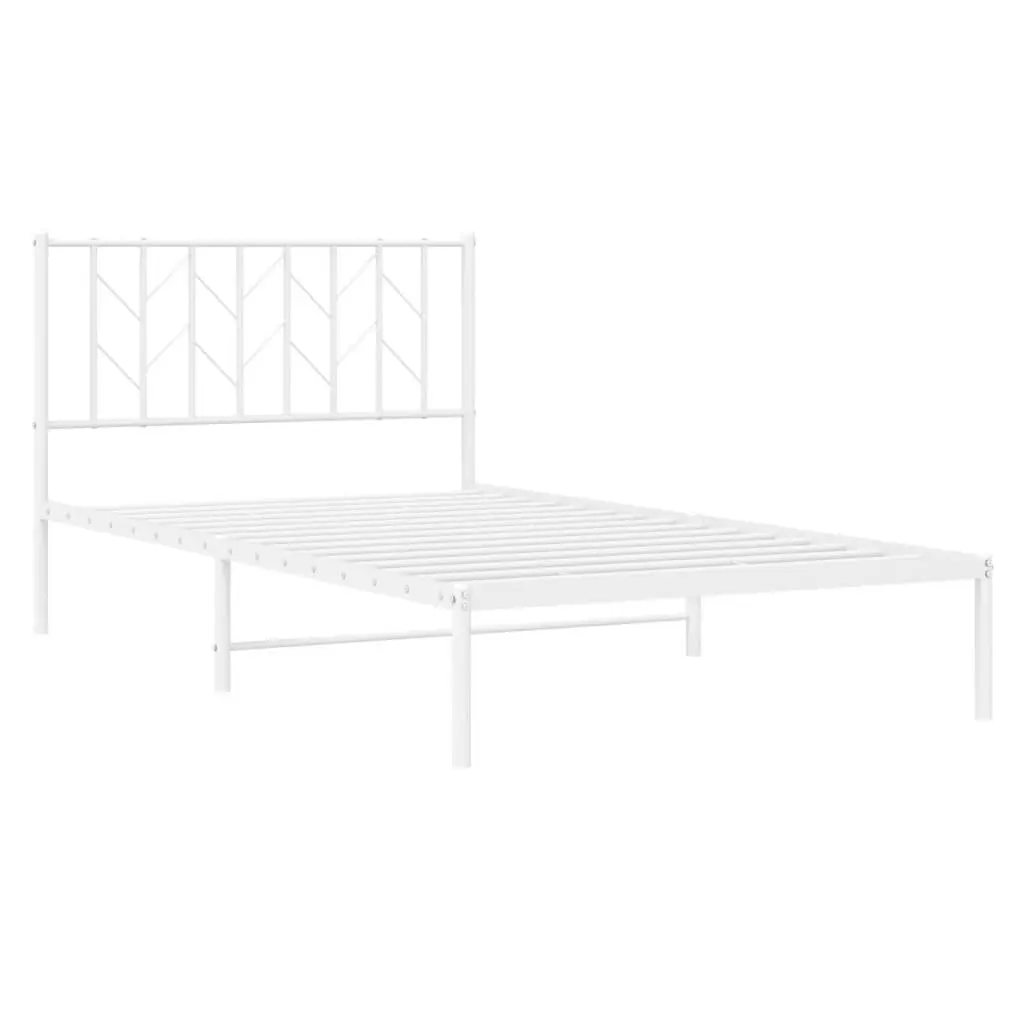 Metal Bed Frame Steel Headboard White 107x203 cm
