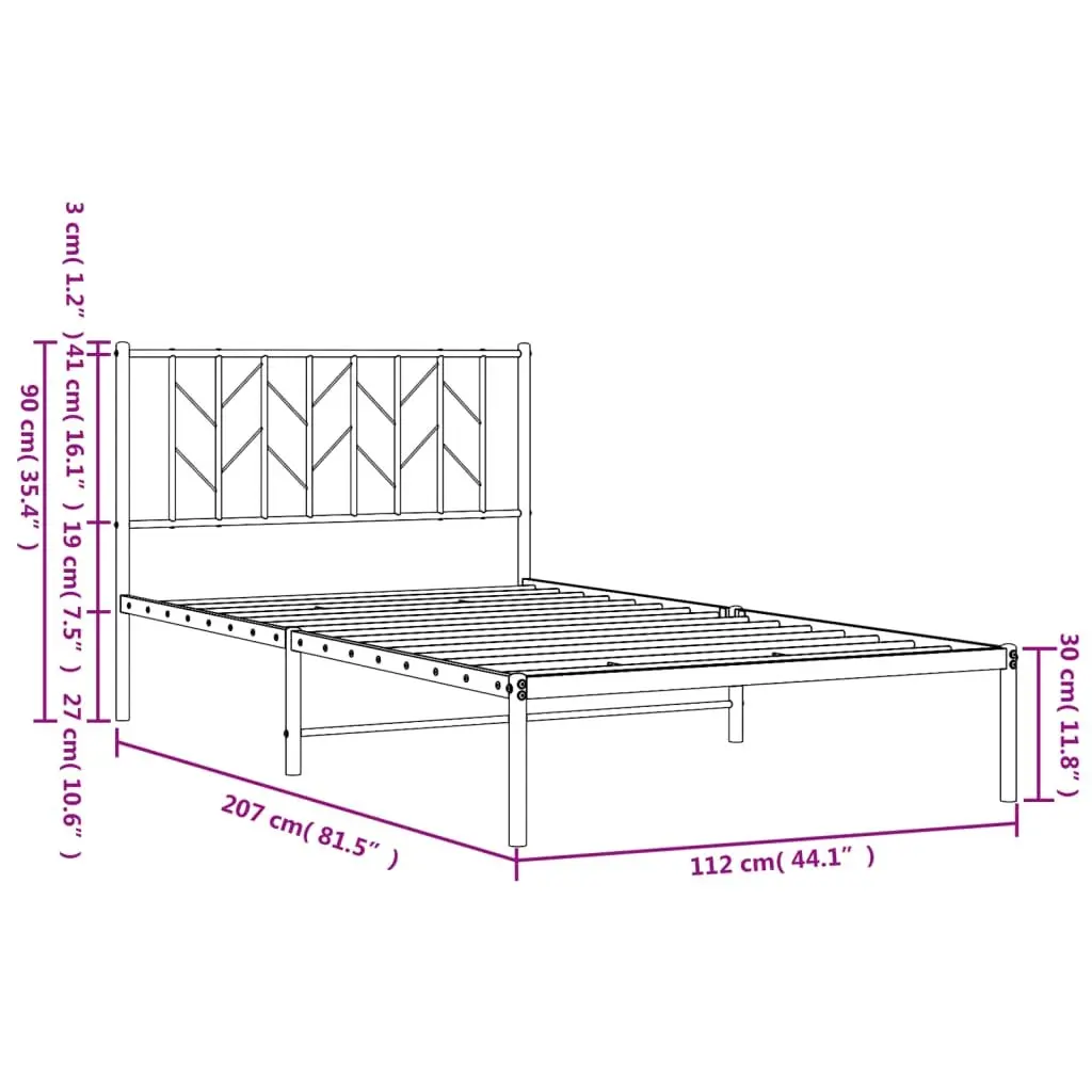 Metal Bed Frame Steel Headboard White 107x203 cm