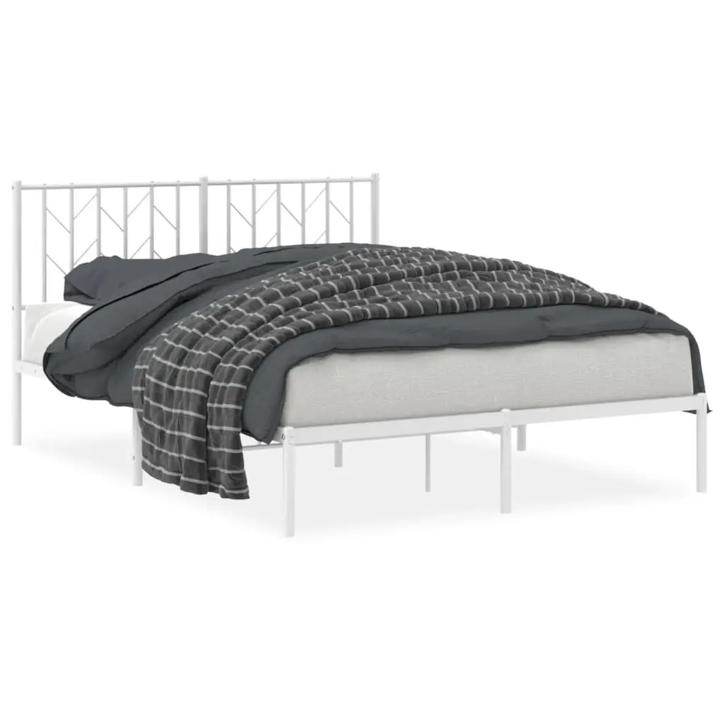 Metal Bed Frame Sturdy Steel Construction 135x190 cm White Slatted Base
