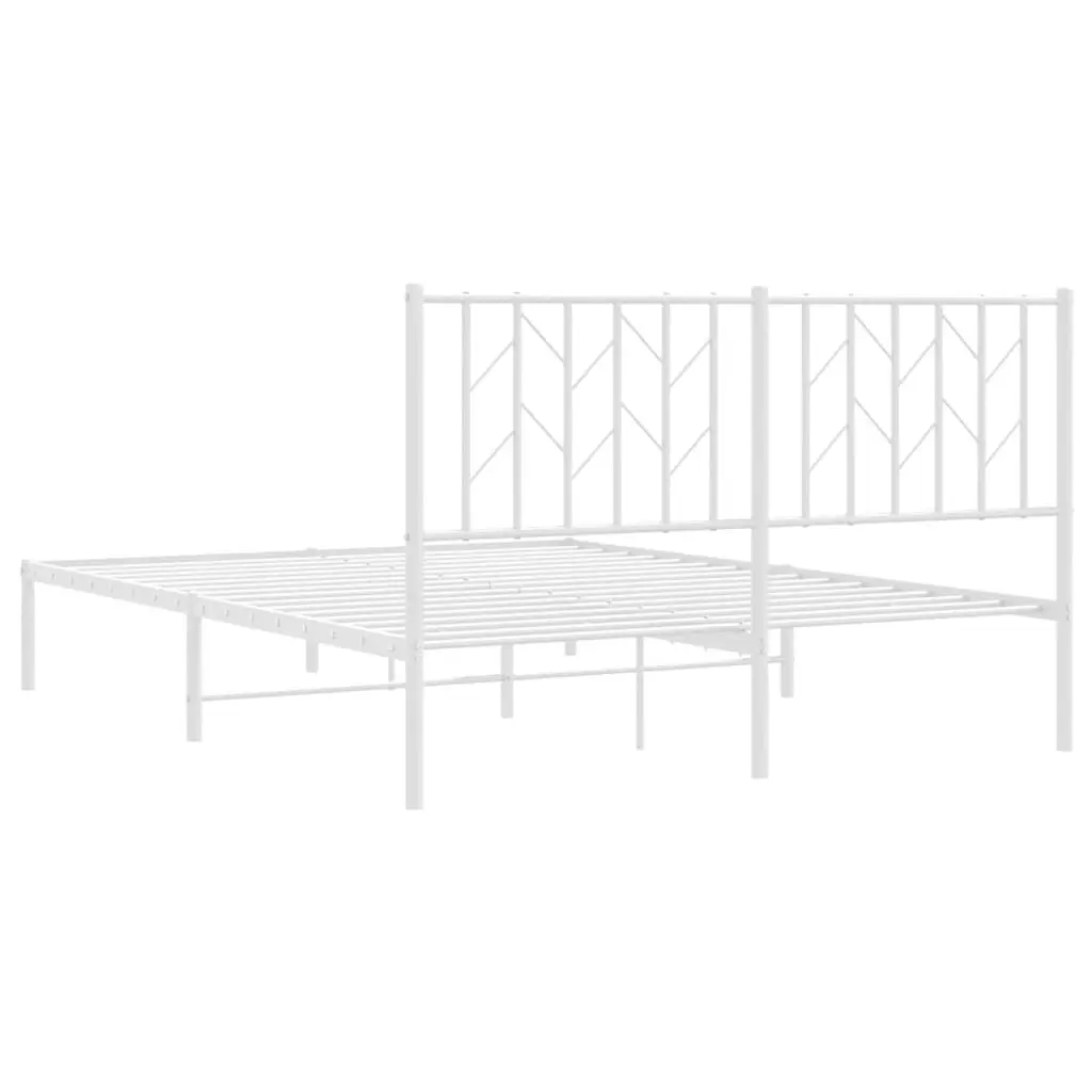 Metal Bed Frame Sturdy Steel Construction 135x190 cm White Slatted Base