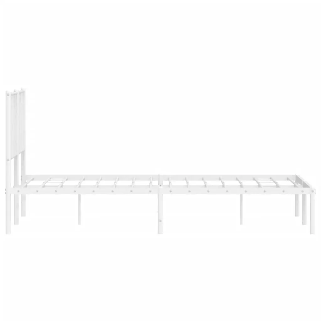 Metal Bed Frame Sturdy Steel Construction 135x190 cm White Slatted Base