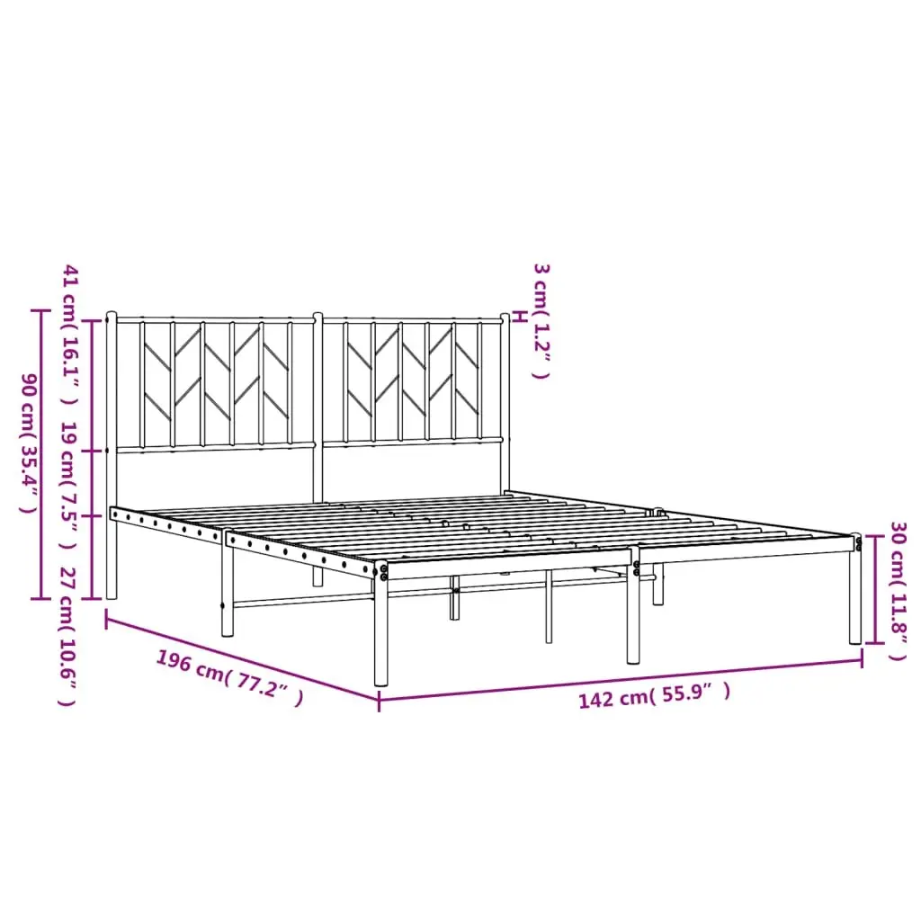 Metal Bed Frame Sturdy Steel Construction 135x190 cm White Slatted Base