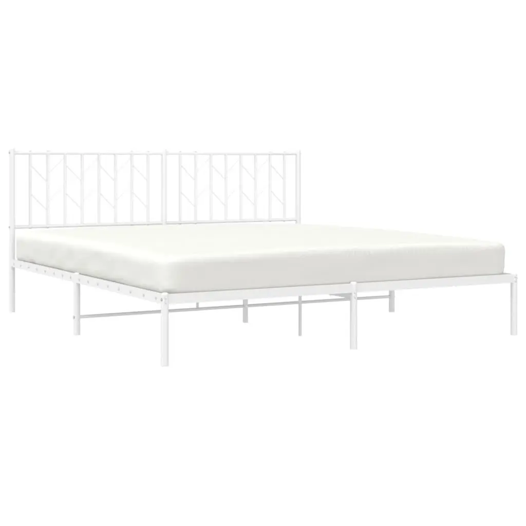 Metal Bed Frame King Steel Construction White 183x203cm with Headboard and Under-Bed Storage