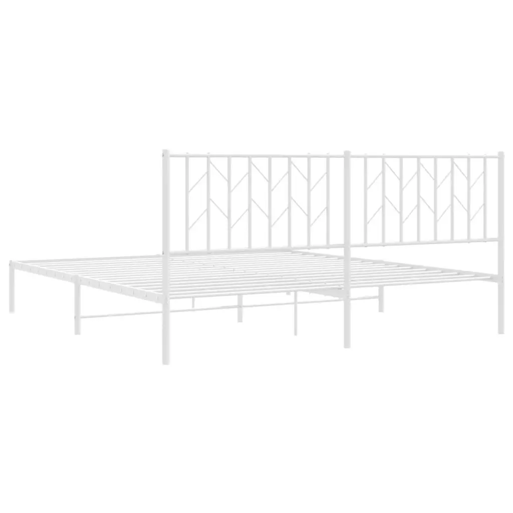 Metal Bed Frame King Steel Construction White 183x203cm with Headboard and Under-Bed Storage
