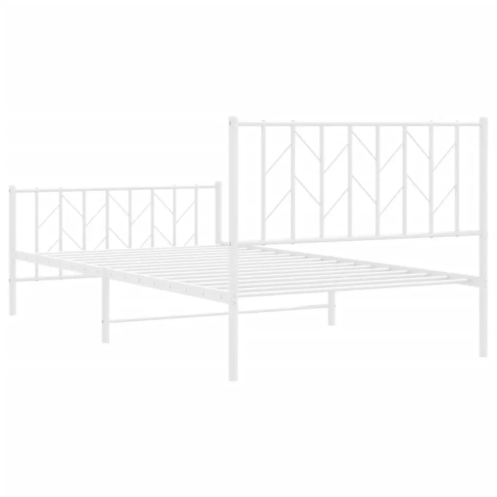 Metal Bed Frame King Single 107x203cm with Footboard Slatted Base White