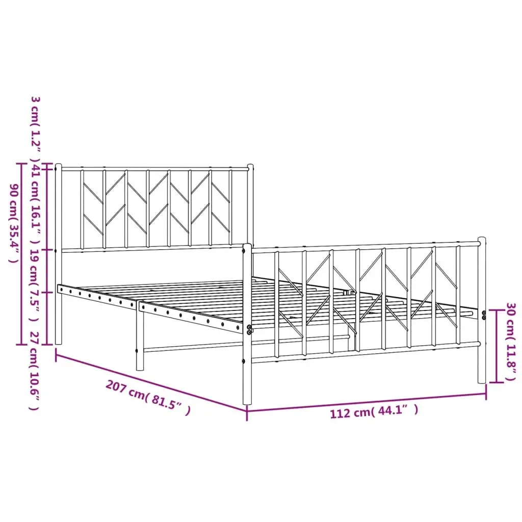 Metal Bed Frame King Single 107x203cm with Footboard Slatted Base White
