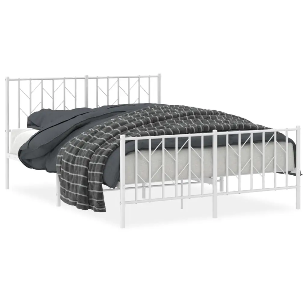 Metal Bed Frame Sturdy Steel Construction 135x190 cm White