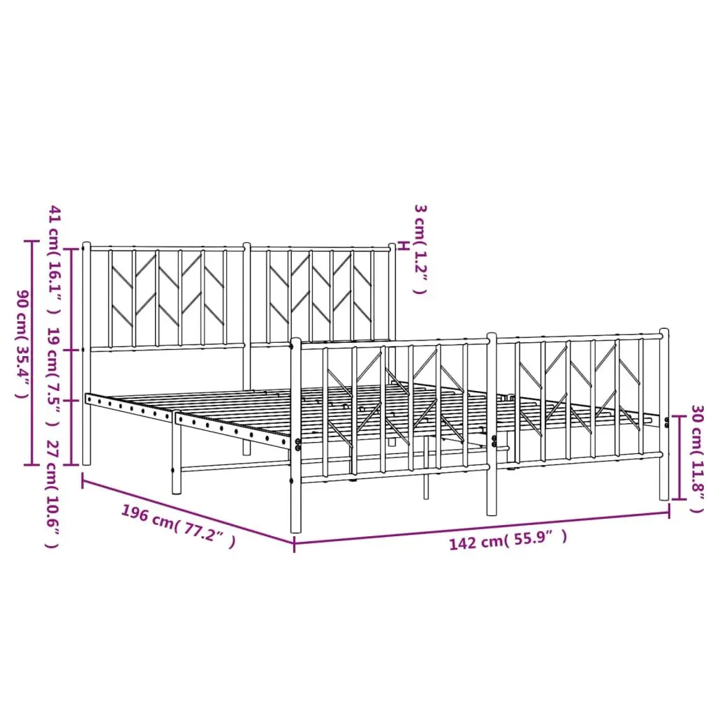 Metal Bed Frame Sturdy Steel Construction 135x190 cm White