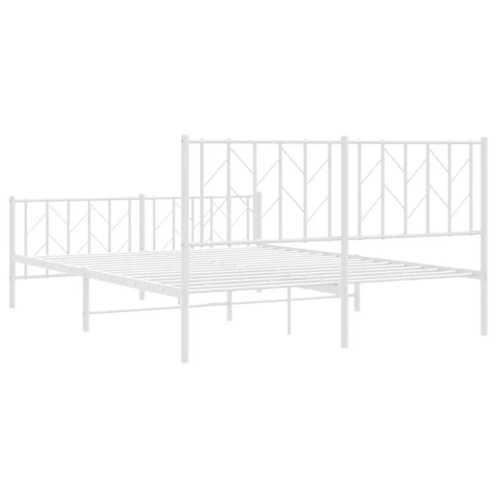 White Metal Bed Frame 150x200cm with Slatted Base and Footboard for Storage