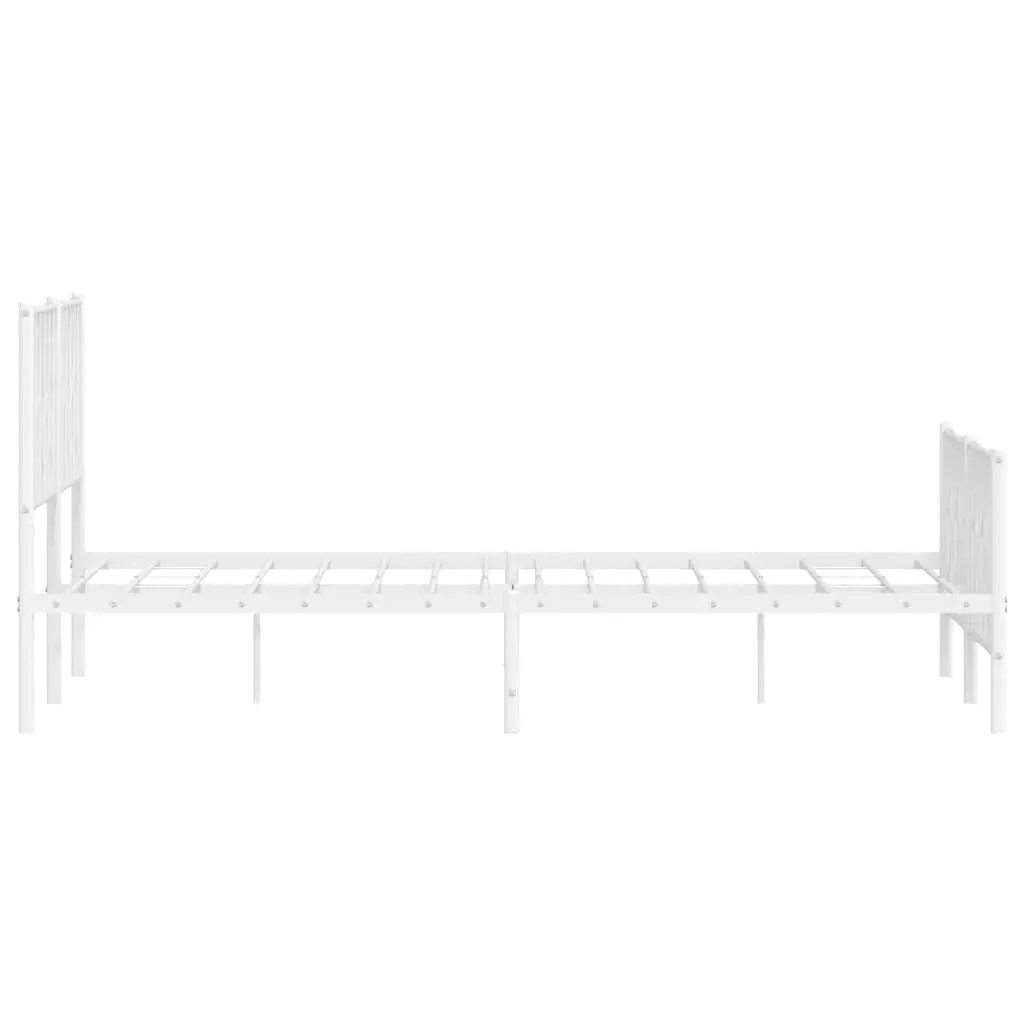 White Metal Bed Frame 150x200cm with Slatted Base and Footboard for Storage