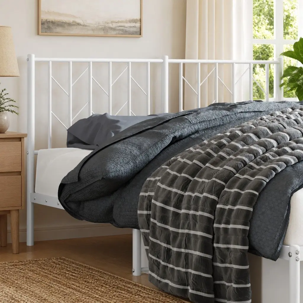 Metal Headboard White Steel Frame 135cm