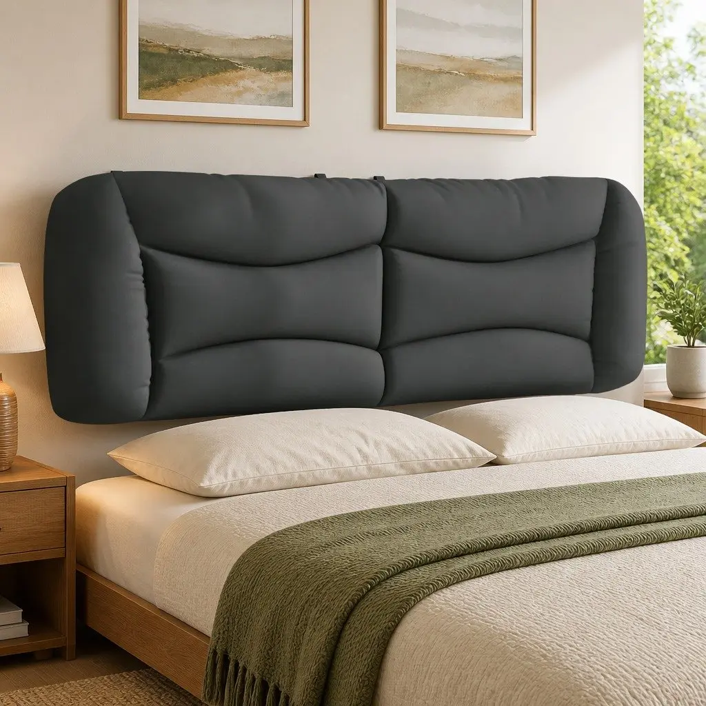Headboard Cushion Upholstered Pillow Wall Mount Dark Grey 152cm