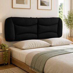 Queen Headboard Cushion Upholstered Wall Mounted Bed Pillow Black Fabric 152cm