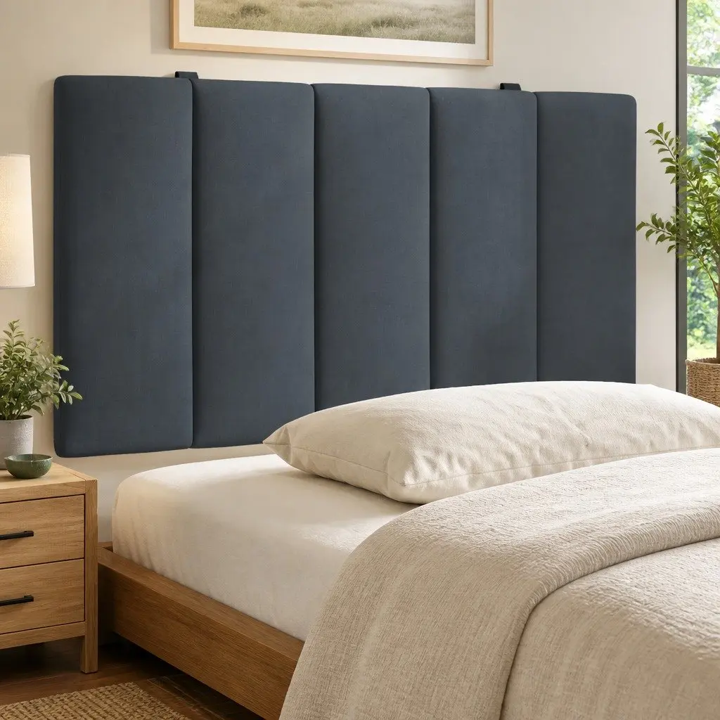 Headboard Cushion Velvet 90cm Grey Upholstered Wall Mount Pillow