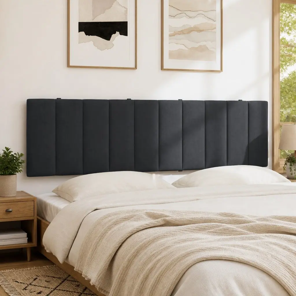 Dark Grey Velvet Headboard Cushion 180cm Wall Mounted Bed Pillow Support