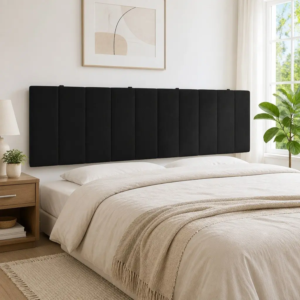 Headboard Cushion Velvet Black 180cm Wall Mounted Bed Pillow