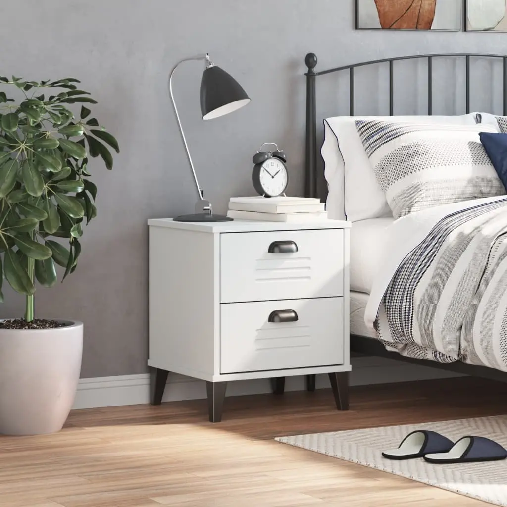 White Engineered Wood Nightstand with Storage for Bedroom or Living Room