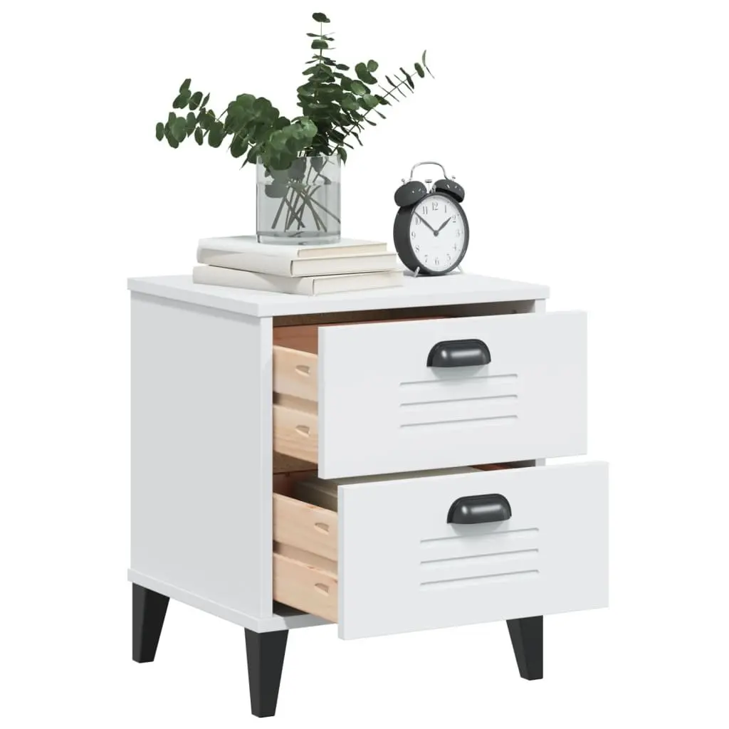 White Engineered Wood Nightstand with Storage for Bedroom or Living Room