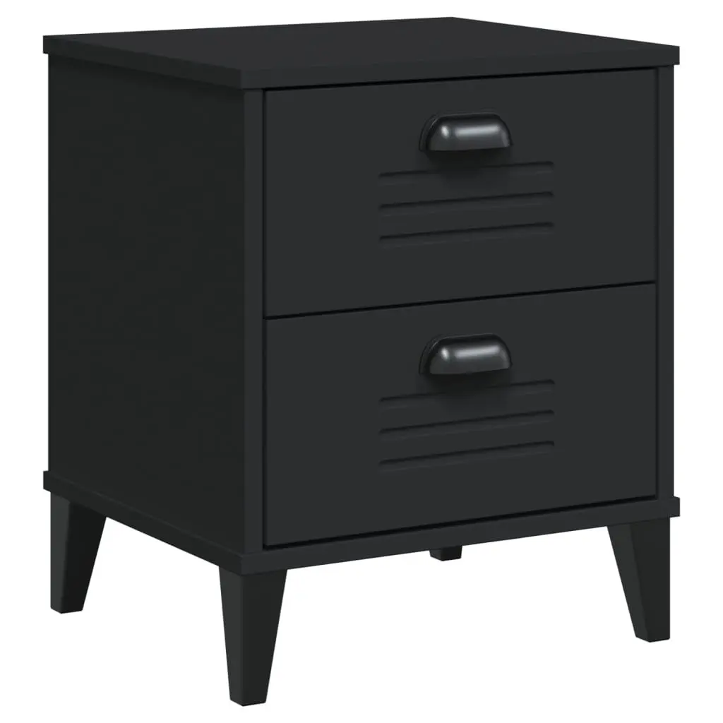 Bedside Cabinet Black Engineered Wood Nightstand Bedroom Storage Table