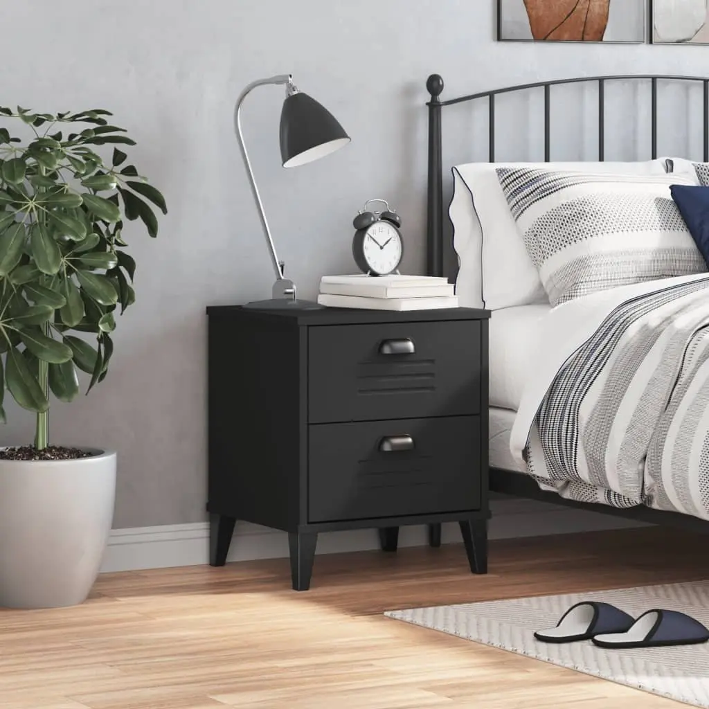 Bedside Cabinet Black Engineered Wood Nightstand Bedroom Storage Table