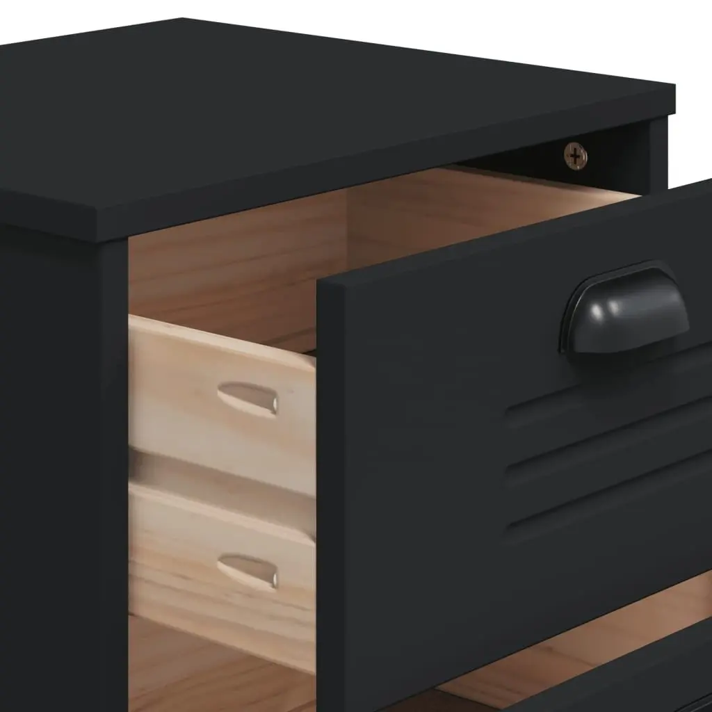 Bedside Cabinet Black Engineered Wood Nightstand Bedroom Storage Table