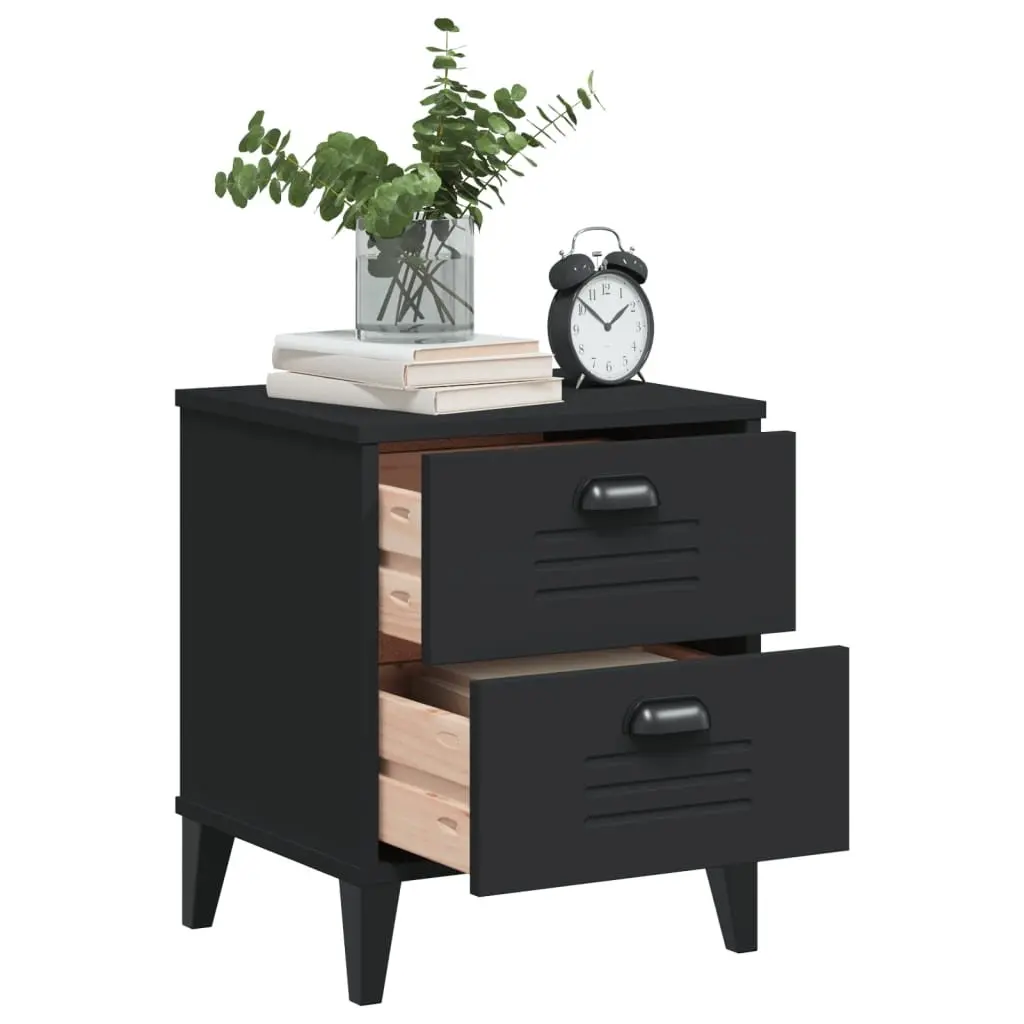 Bedside Cabinet Black Engineered Wood Nightstand Bedroom Storage Table