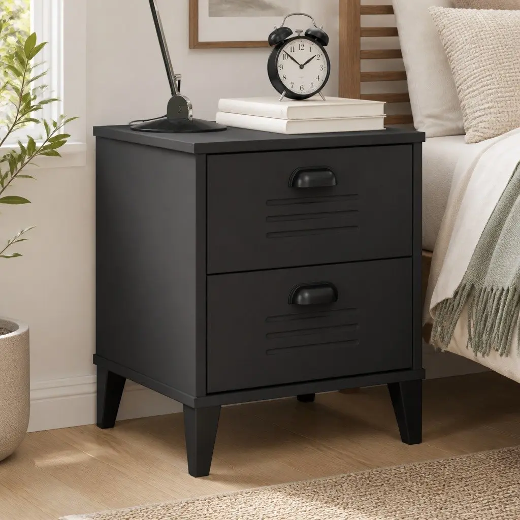 Bedside Cabinet Anthracite Grey Engineered Wood Nightstand Storage