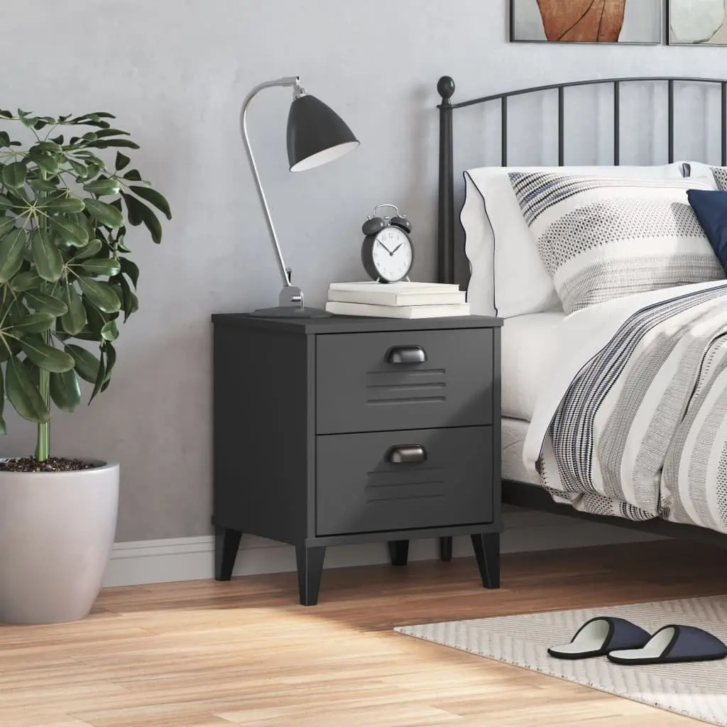 Bedside Cabinet Anthracite Grey Engineered Wood Nightstand Storage