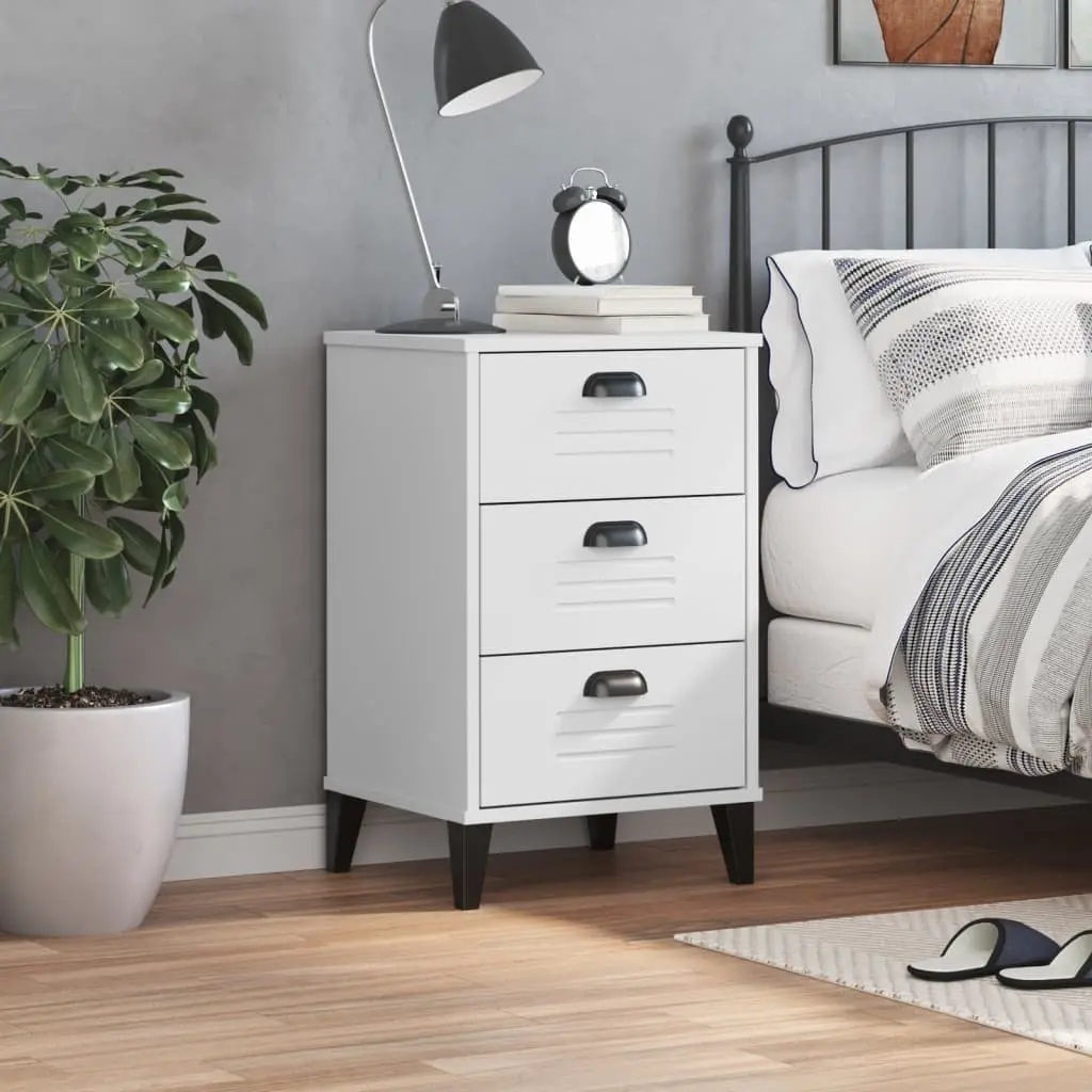 Bedside Cabinet White Engineered Wood Storage Table